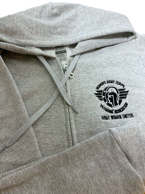 Zippered Hoody, Grey with black and white embroidered logo